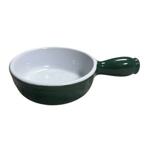 Vintage Emile Henry Hunter Green Fondue Pot, 7.5" Caquelon Handled Bowl